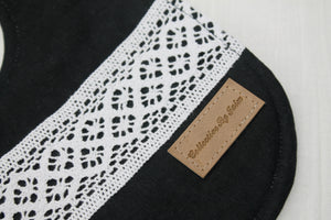 Black Linen Patterned Lace Bib with Fleece Backing