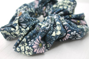 Small Navy Floral Corduroy Scrunchie