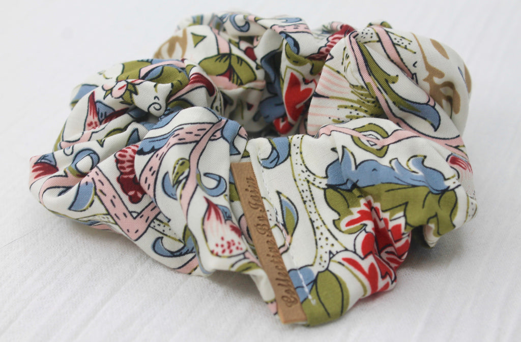 Medium Winter Floral Rayon Scrunchie