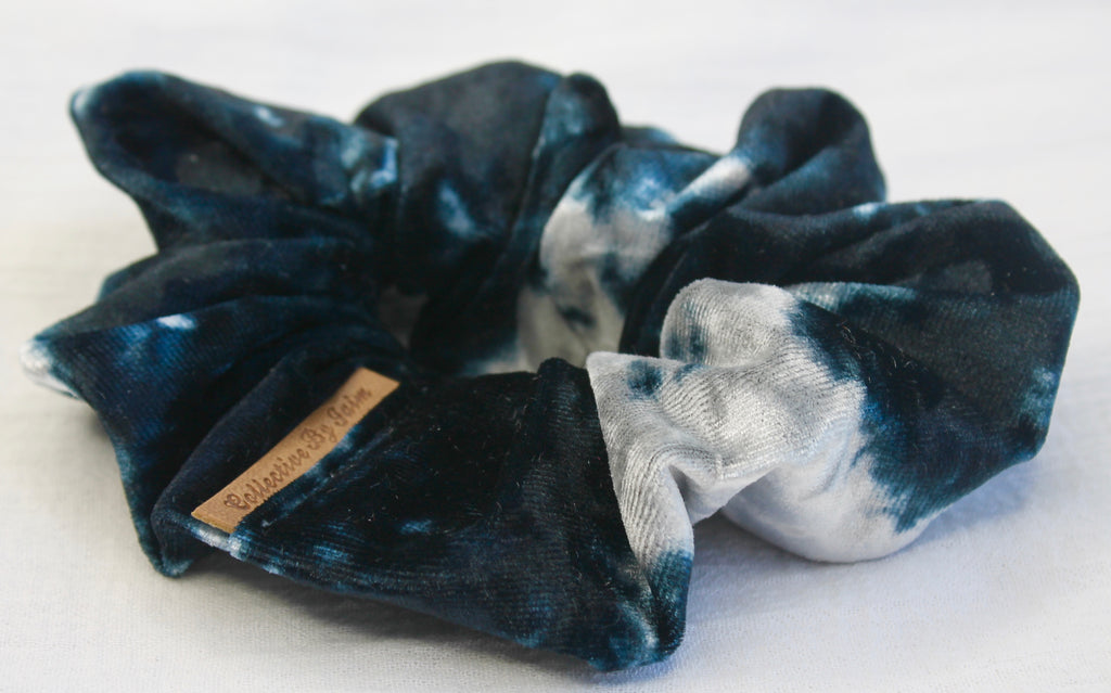 Small Navy Tie-dye Velvet Scrunchie