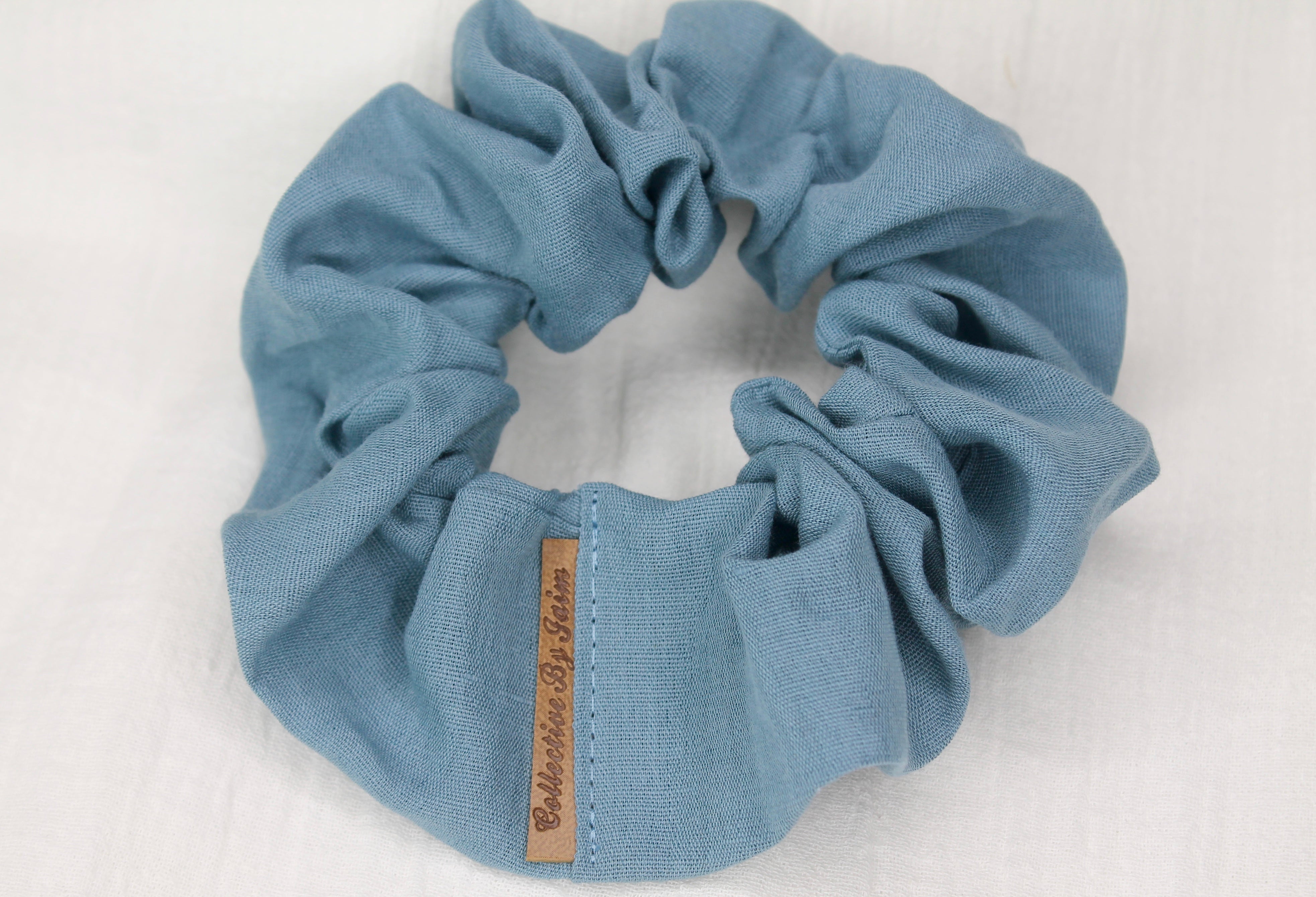 Medium Blue Linen Scrunchie