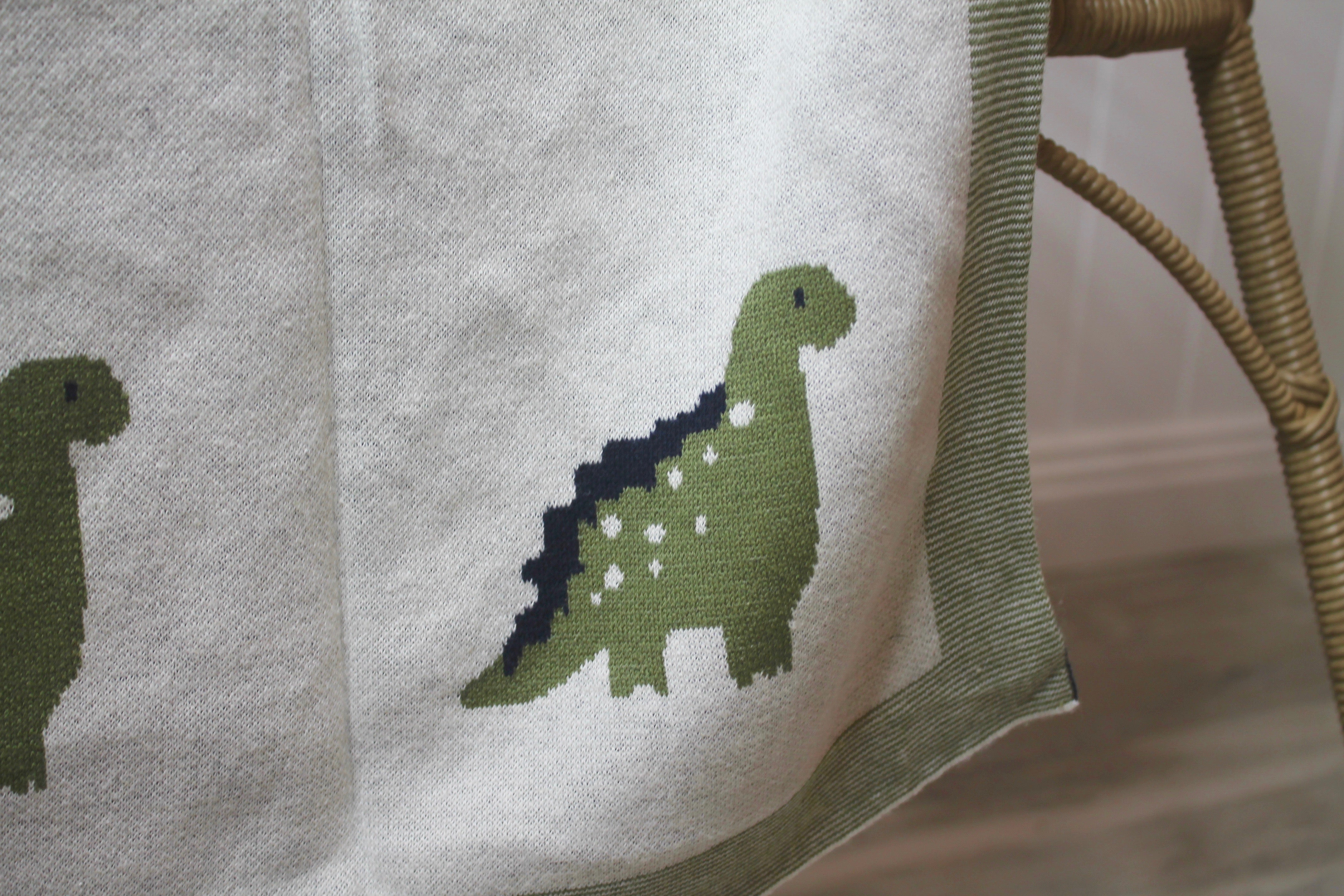 Knitted Cotton Blanket - Dinosaur