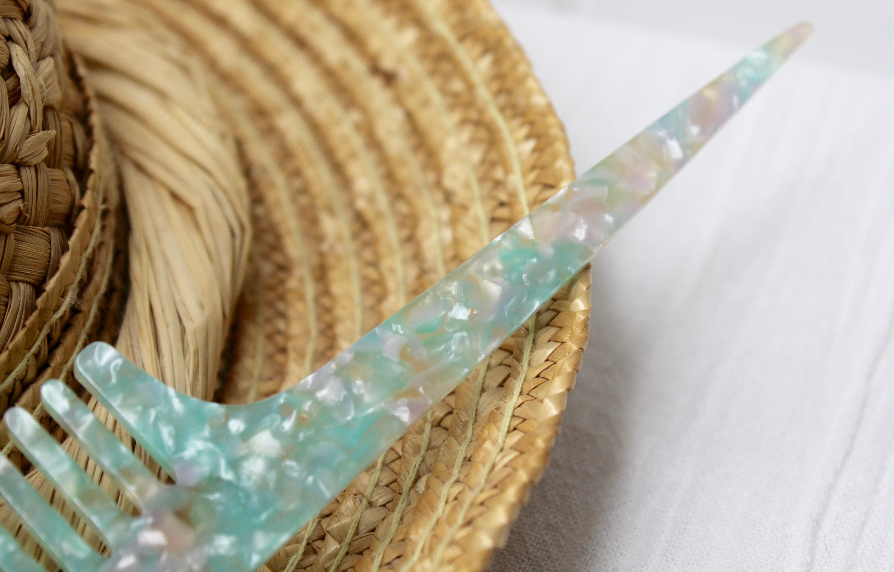 Green Marble Hair Comb - Pointed Tail