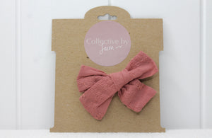 Raspberry Embroidered Cotton Bow Clip