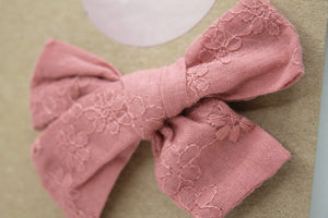 Raspberry Embroidered Cotton Bow Clip