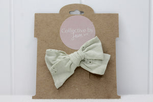 Sage Embroidered Cotton Bow Clip