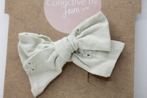 Sage Embroidered Cotton Bow Clip