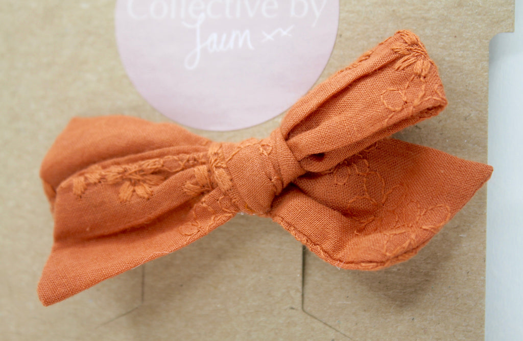 Rust Embroidered Cotton Bow Clip