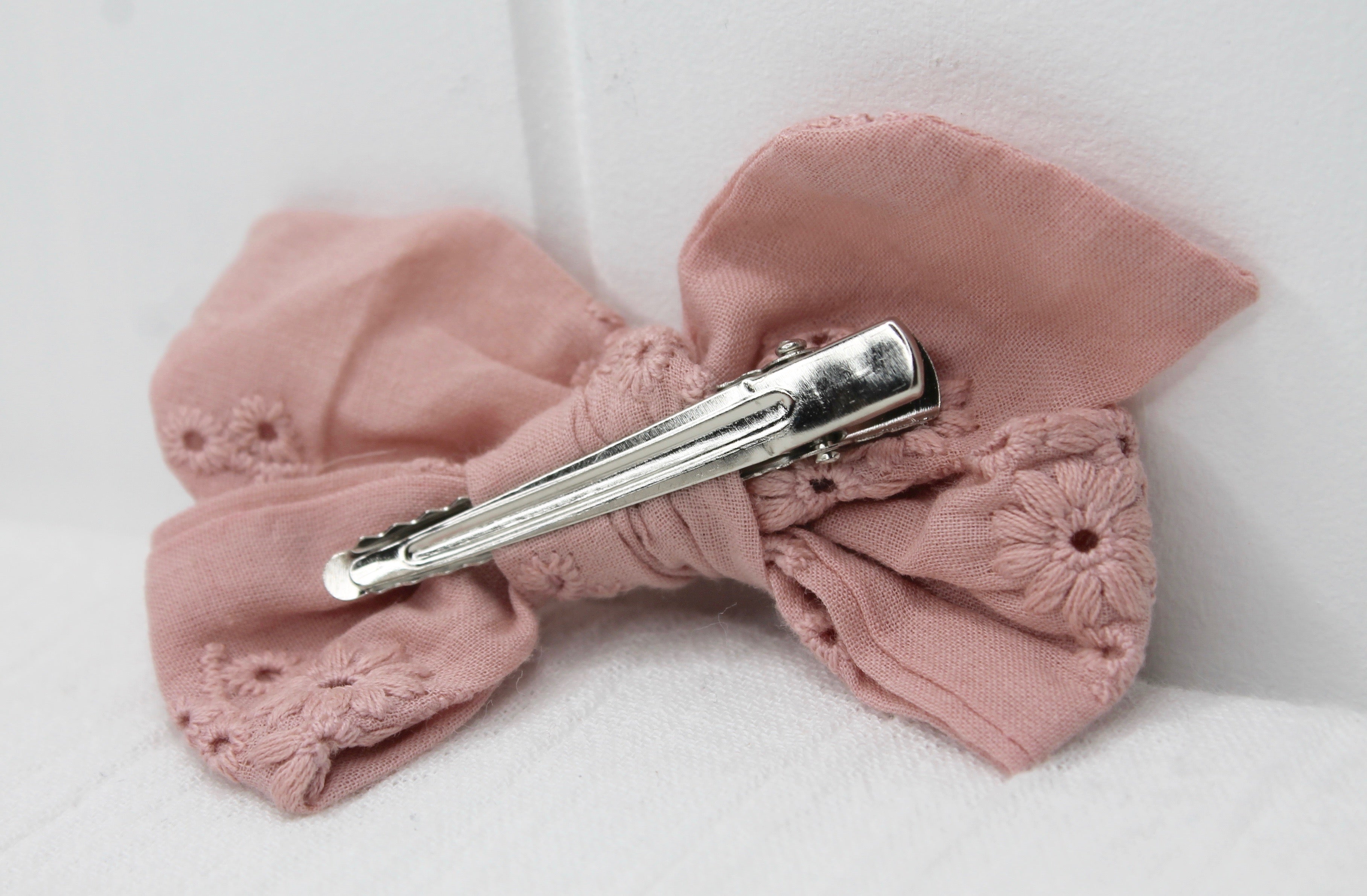 Dusty Pink Embroidered Cotton Bow Clip