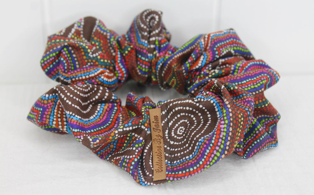 Small Indigenous Water Dreaming Brown Warlu Scrunchie