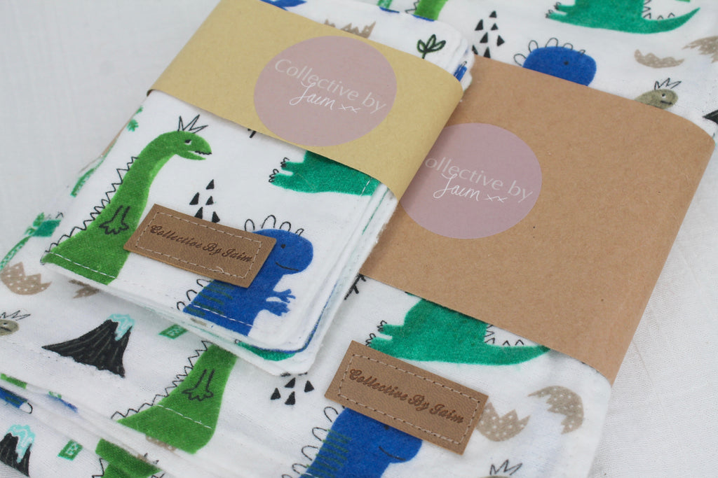 Dinosaur Flannelette Blanket & Wipes Set