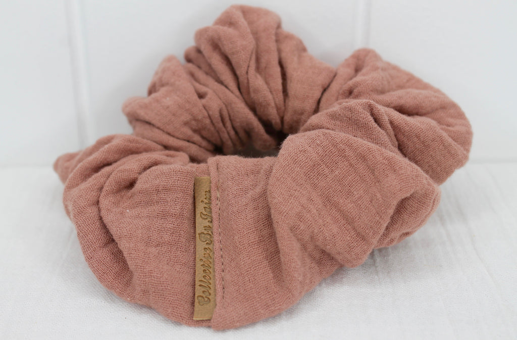 Small Dark Salmon Double Cloth Scrunchie