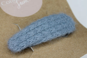 Knitted Dusty Blue Woollen Hair Clips