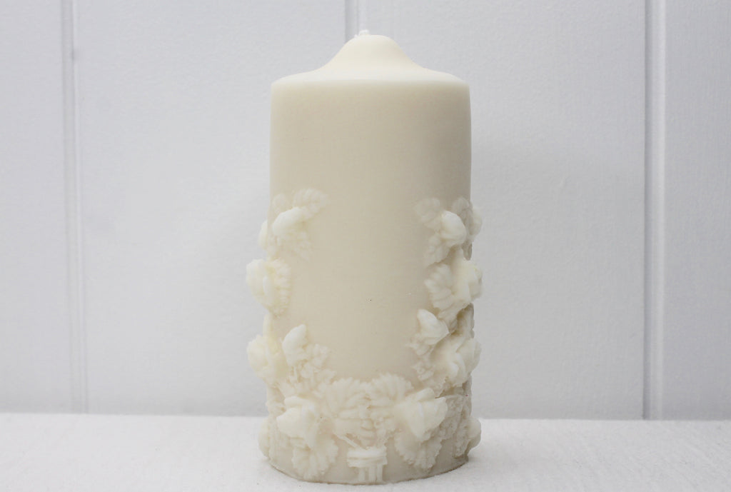 Cream Floral Pillar Candle