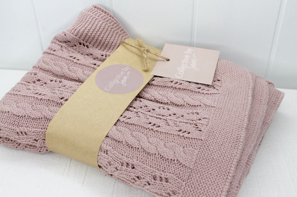 Dusty Pink Knitted Pattern Blanket