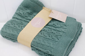 Teal Knitted Patterned Blanket