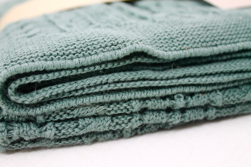 Teal Knitted Patterned Blanket