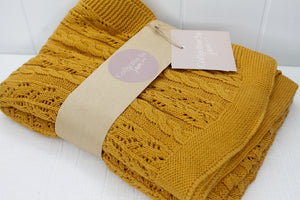 Mustard Knitted Pattern Blanket