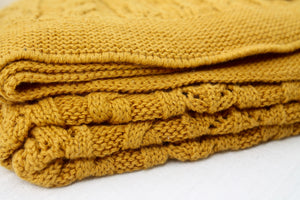 Mustard Knitted Pattern Blanket