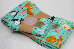 Cats At Play Flannelette Blanket & Wipes Set