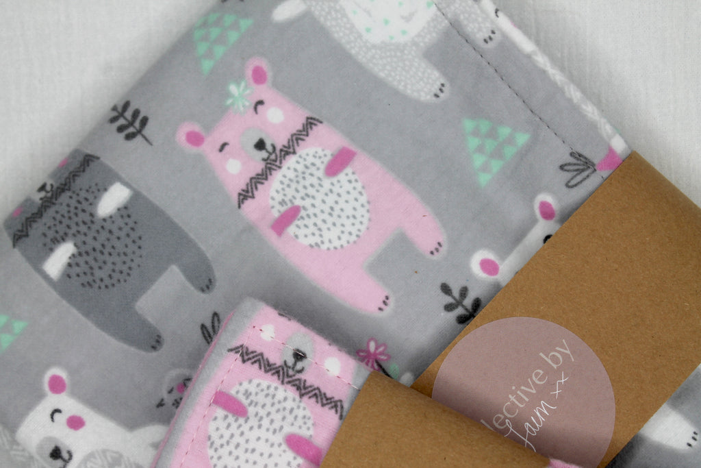 Bears Flannelette Blanket & Wipes Set