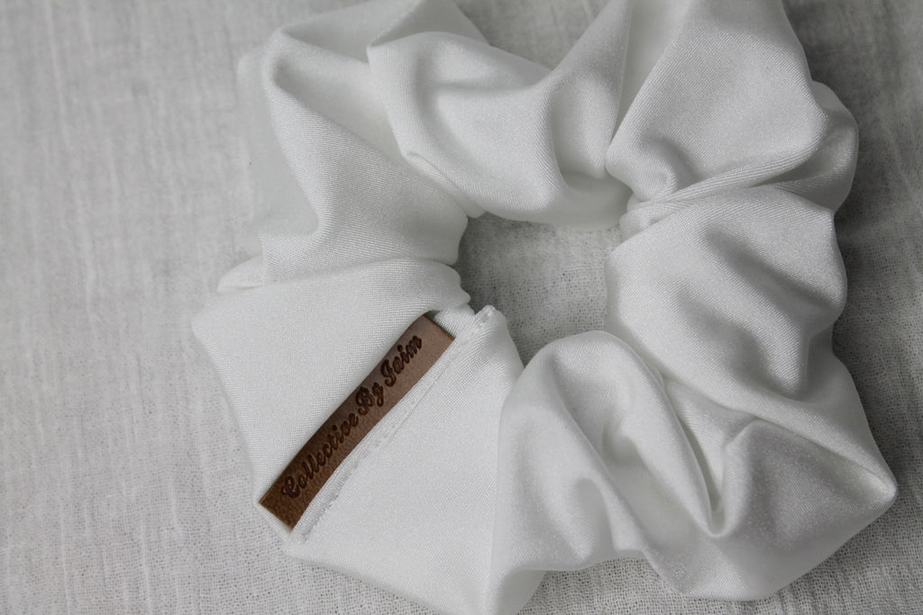 Medium White Lycra Scrunchie