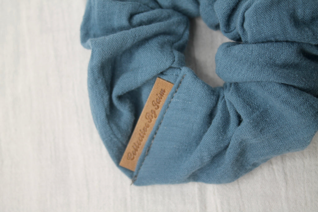 Small Blue Double Cloth Scrunchie