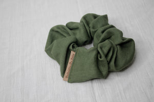 Mini Khaki Linen Scrunchie