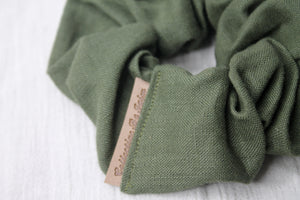 Mini Khaki Linen Scrunchie