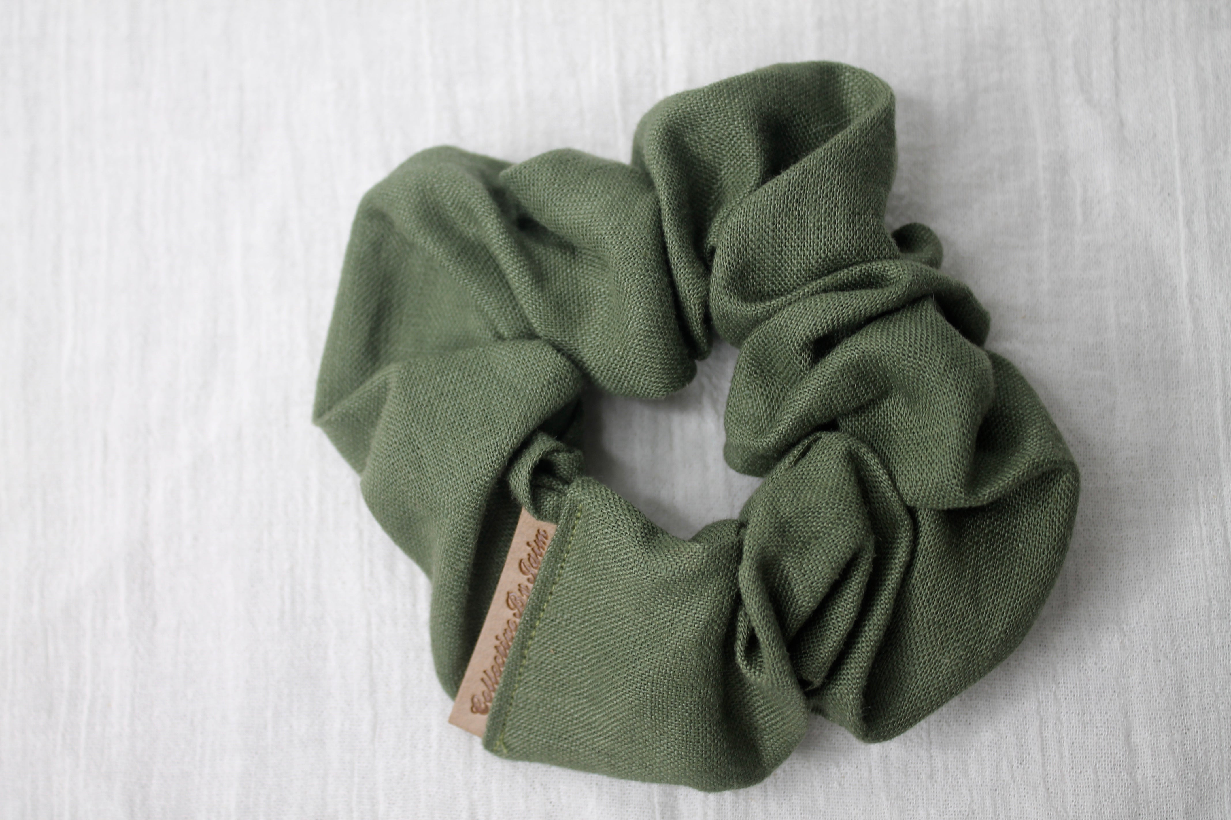 Mini Khaki Linen Scrunchie