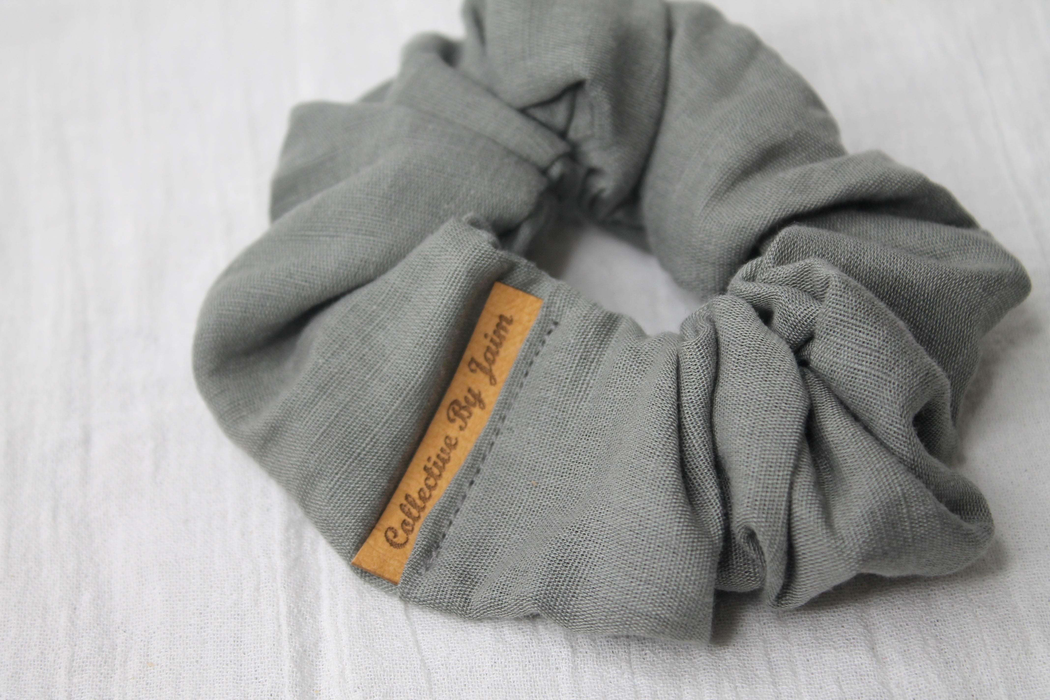 Large Dark Grey Linen Scrunchie