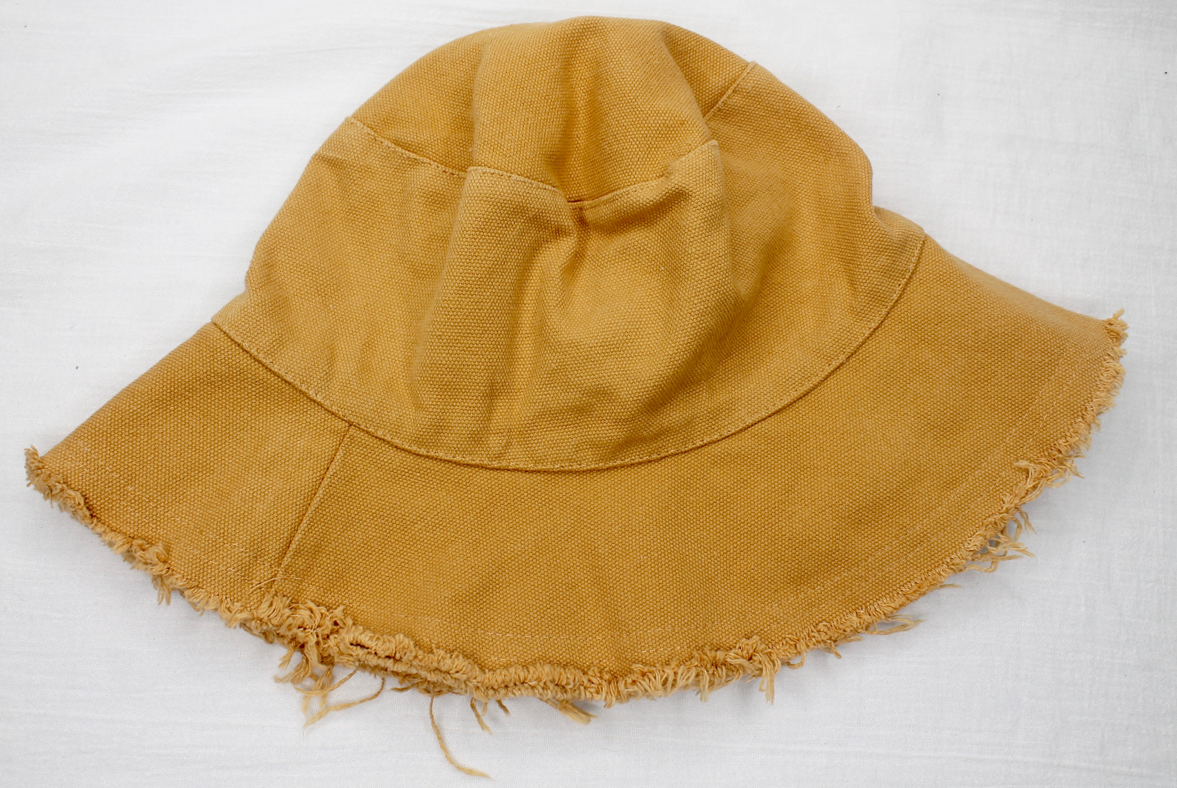 Mustard Raw Hem Cotton Bucket Hat