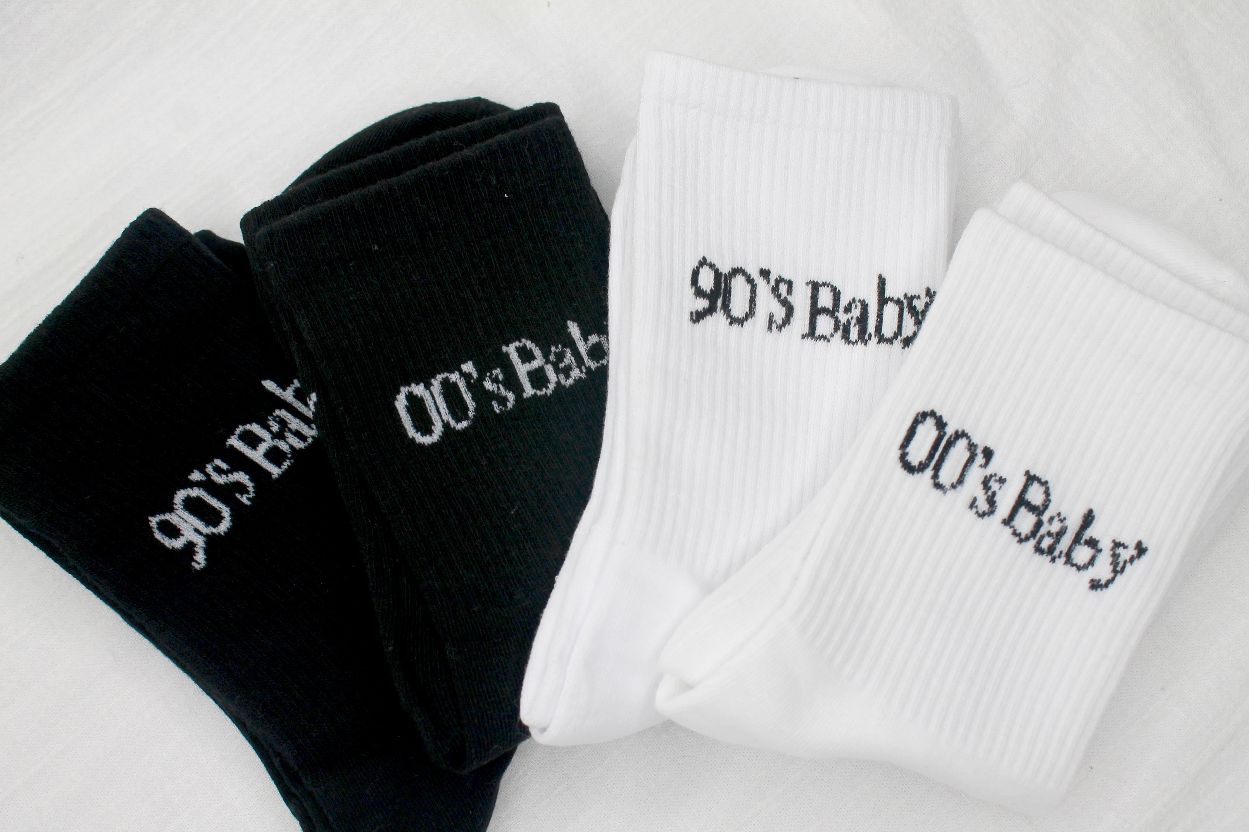 '00's Baby' Crew Socks in Black