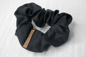 Medium Black Linen Scrunchie