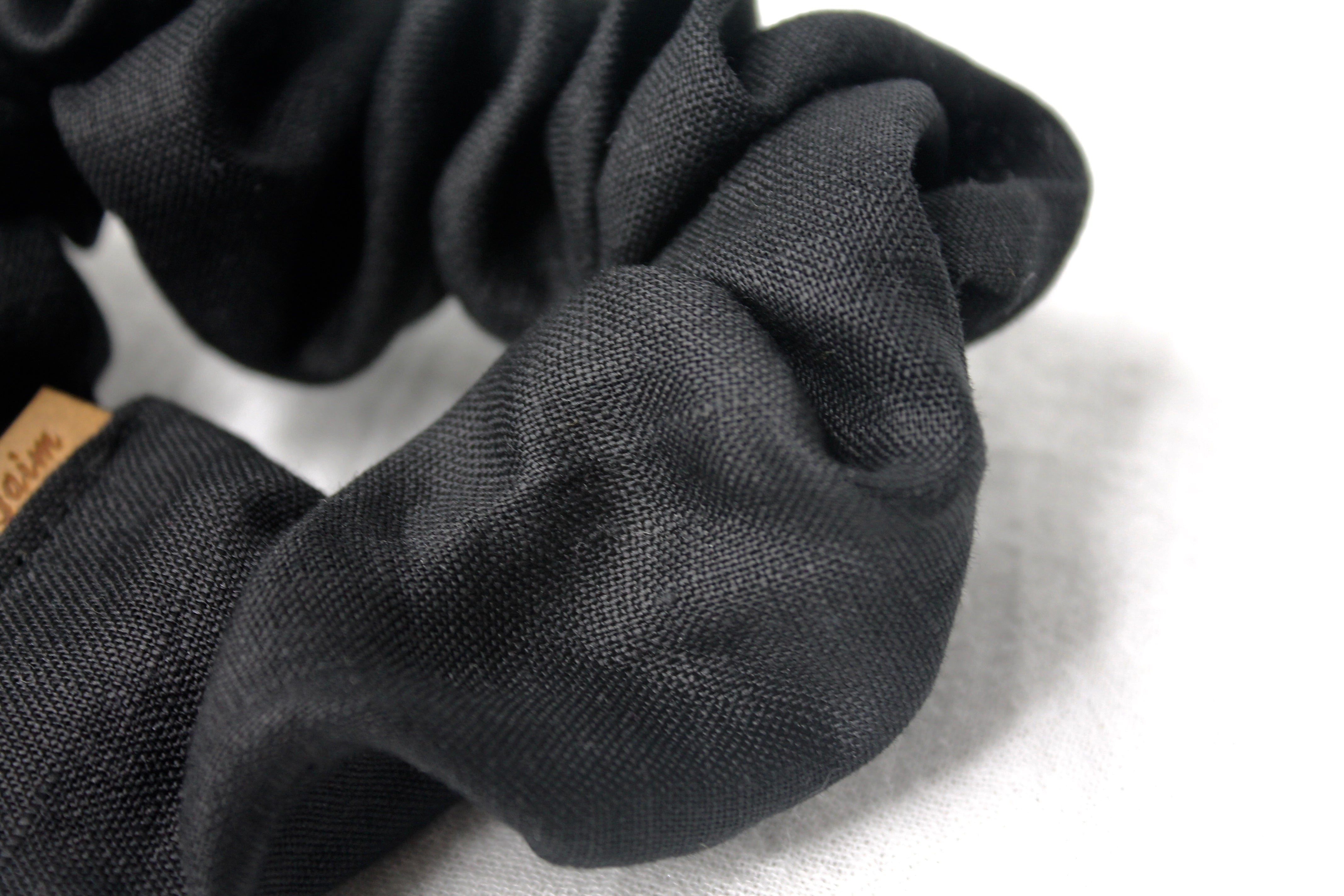 Medium Black Linen Scrunchie