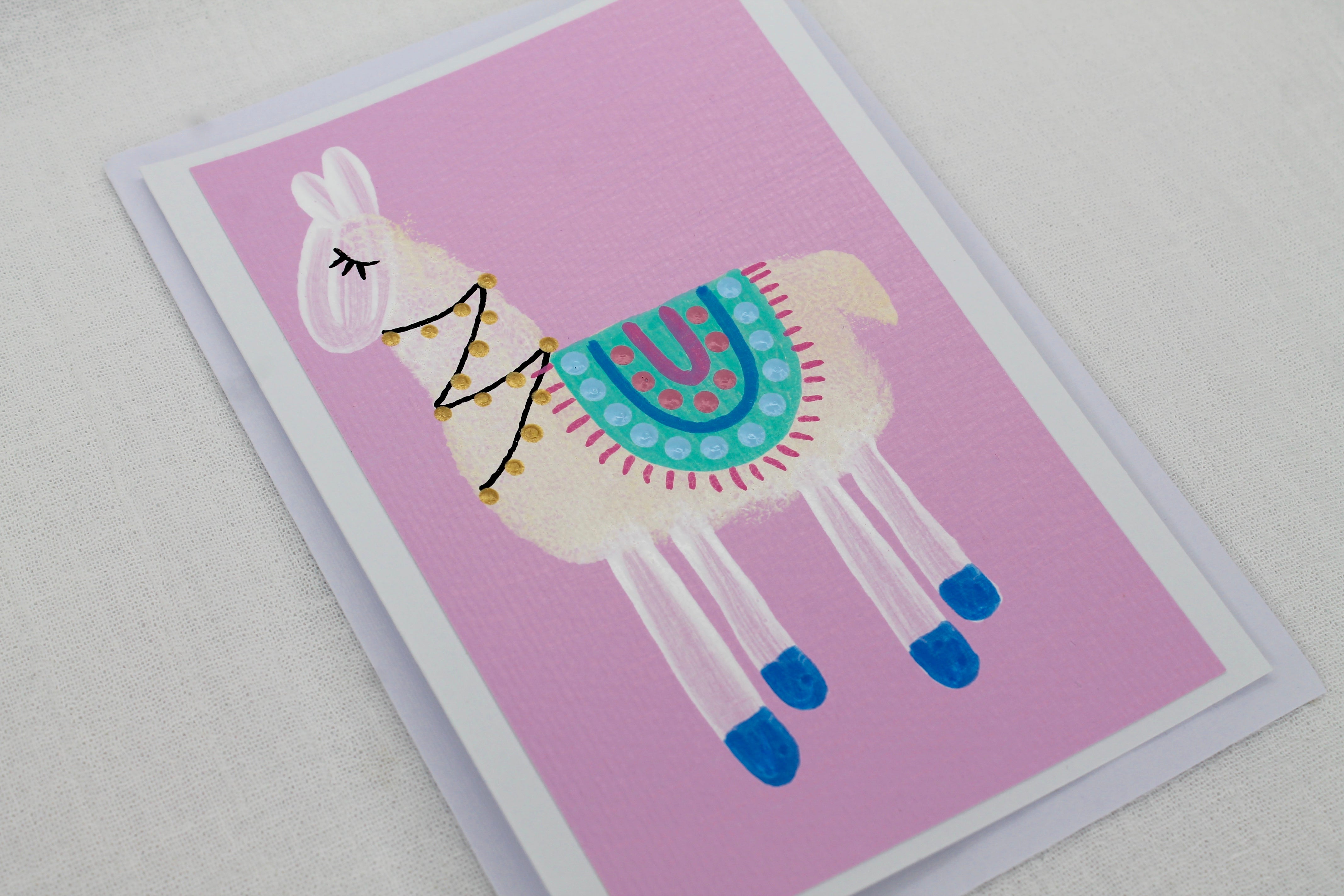 Pink Llama Handmade Blank Card