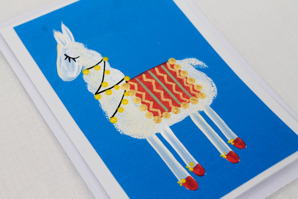 Blue Llama Handmade Blank Card