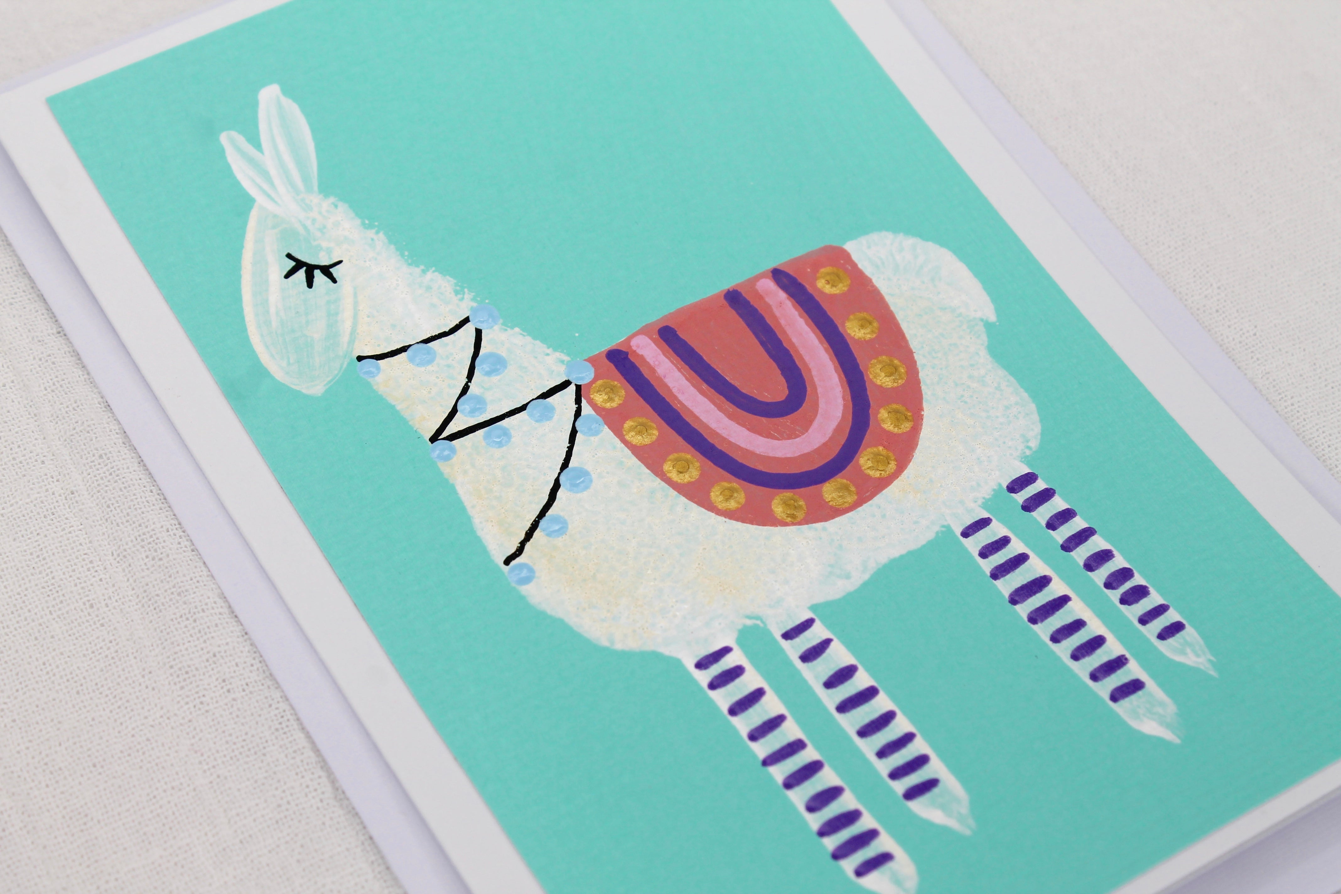Aqua Llama Handmade Blank Card