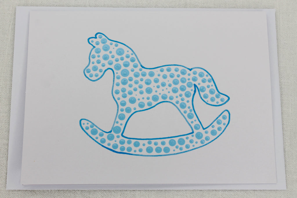 Blue Rocking Horse Handmade Blank Card