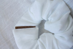Medium White Linen Scrunchie