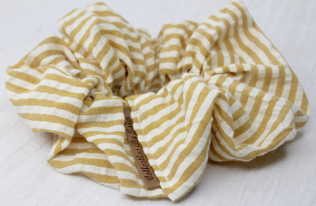 Medium Mustard Stripe Double Cloth Scrunchie