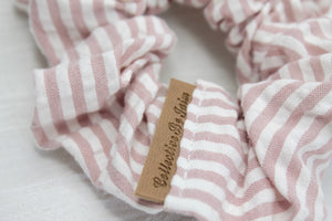 Mini Pink Striped Double Cloth Scrunchie