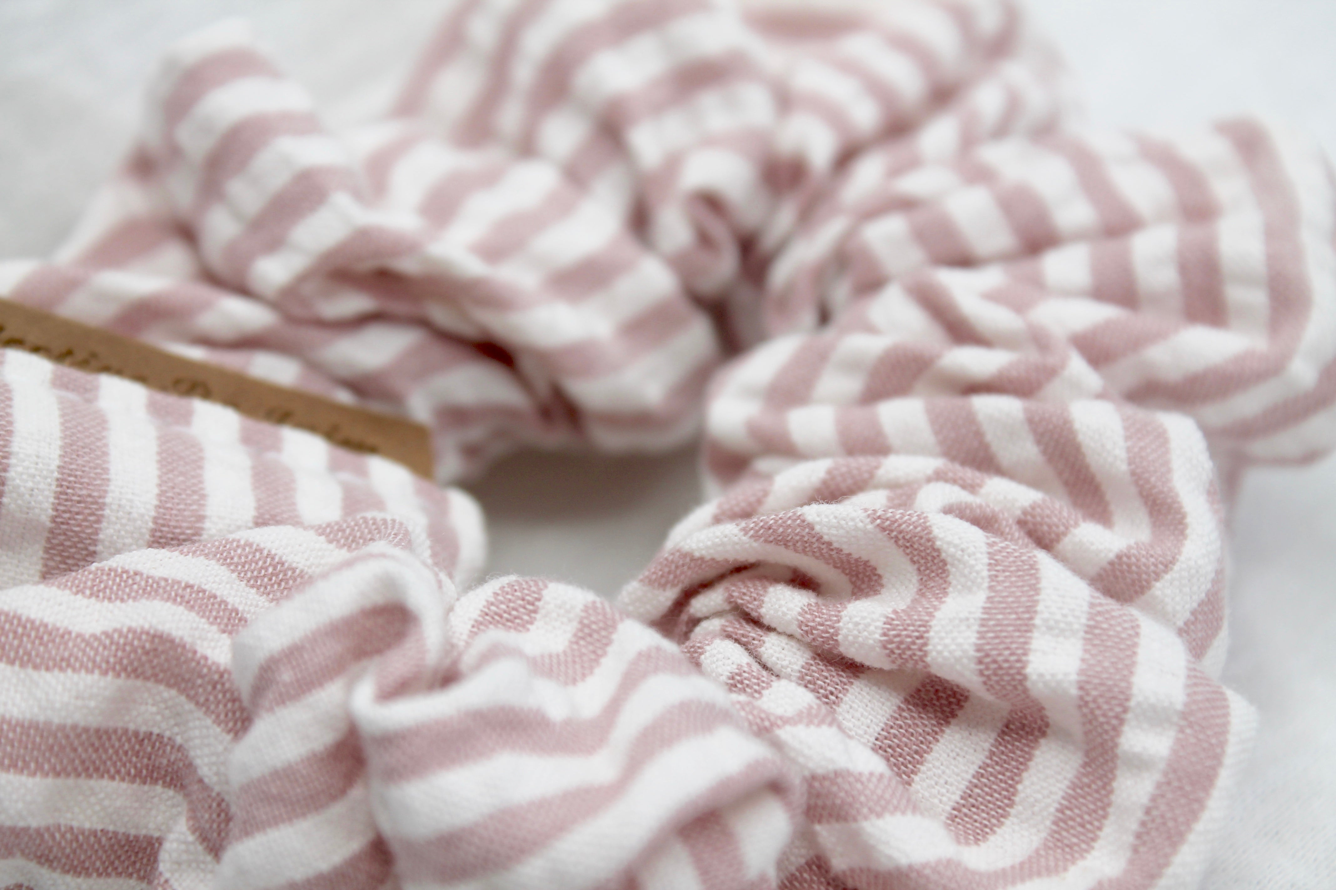 Mini Pink Striped Double Cloth Scrunchie