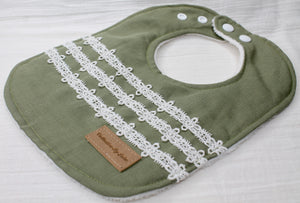 Olive Linen Daisy Chain Lace Bib with Cotton Backing