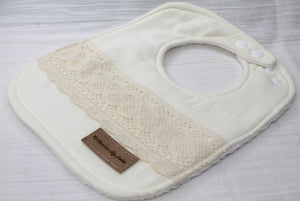 Cream Double Cloth Heritage Lace Bib with Cotton Backing