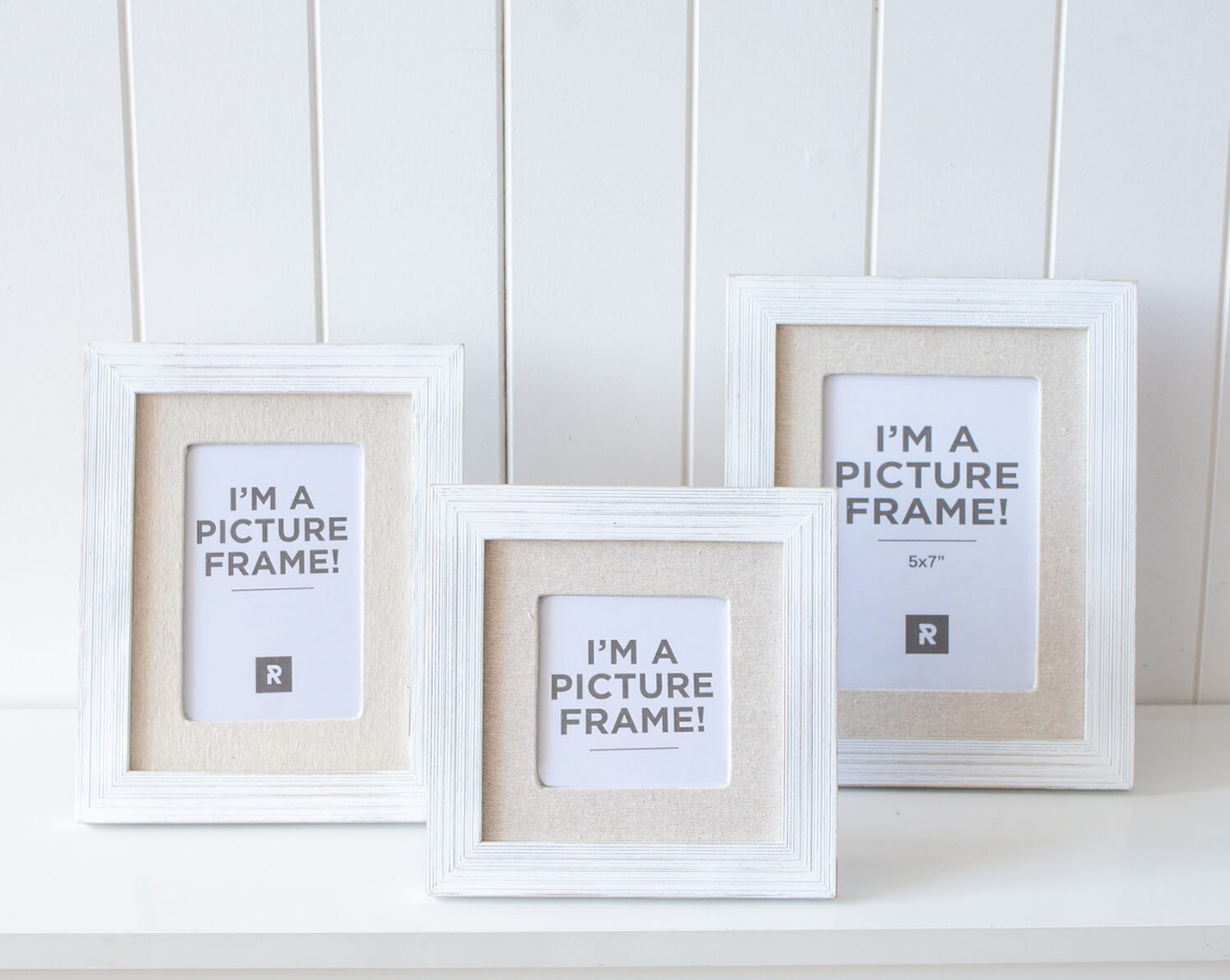 White Washed Timber & Linen Photo Frame