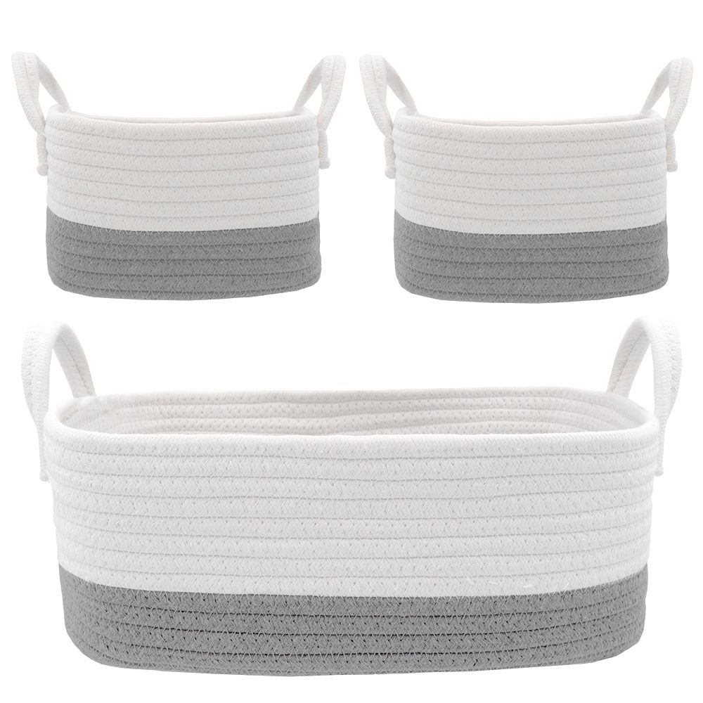Cotton Rope 3pc Storage Set - Grey/White