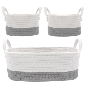 Cotton Rope 3pc Storage Set - Grey/White