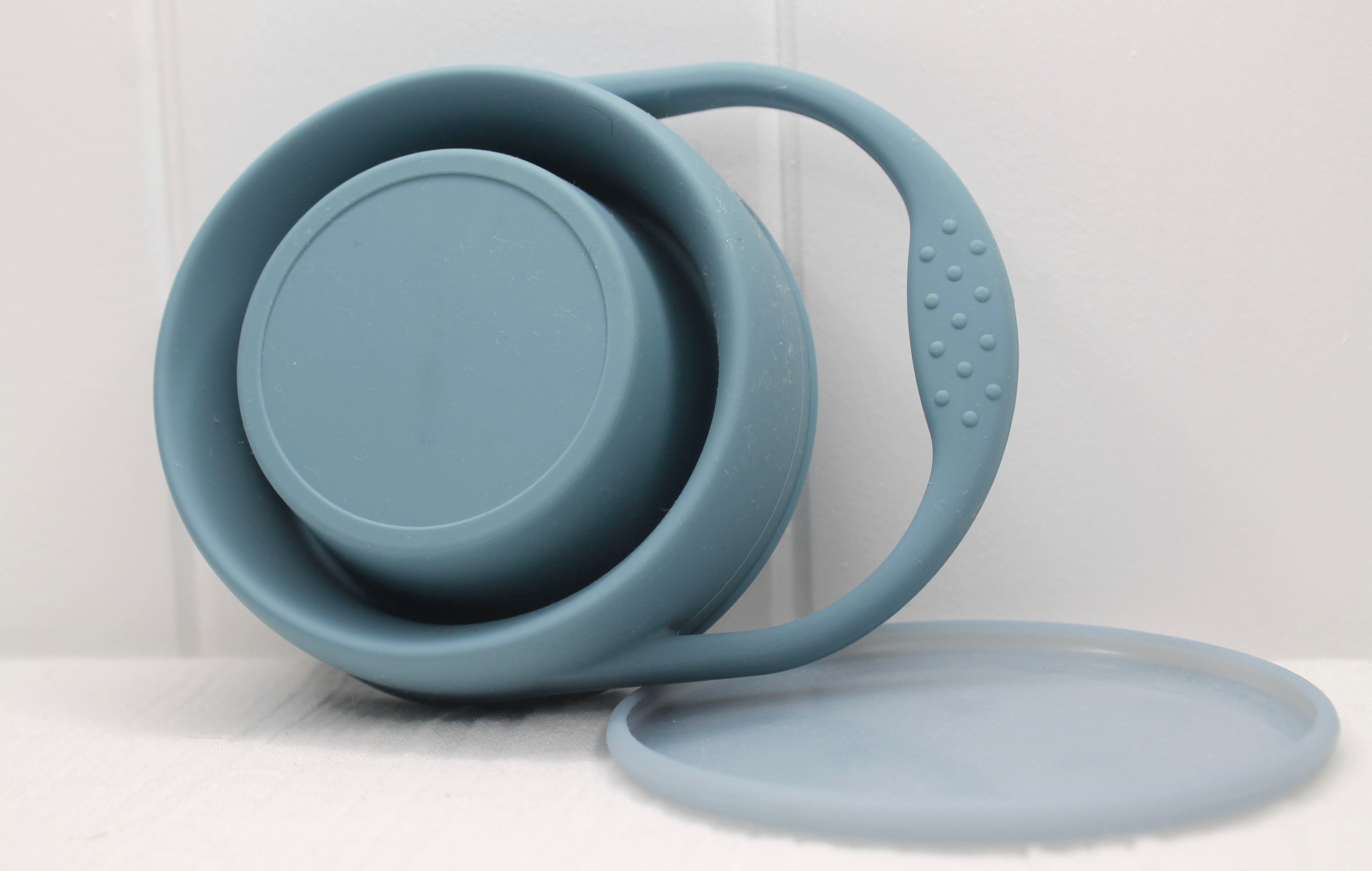 Dusty Blue Silicone Collapsible Snack Cup with Lid