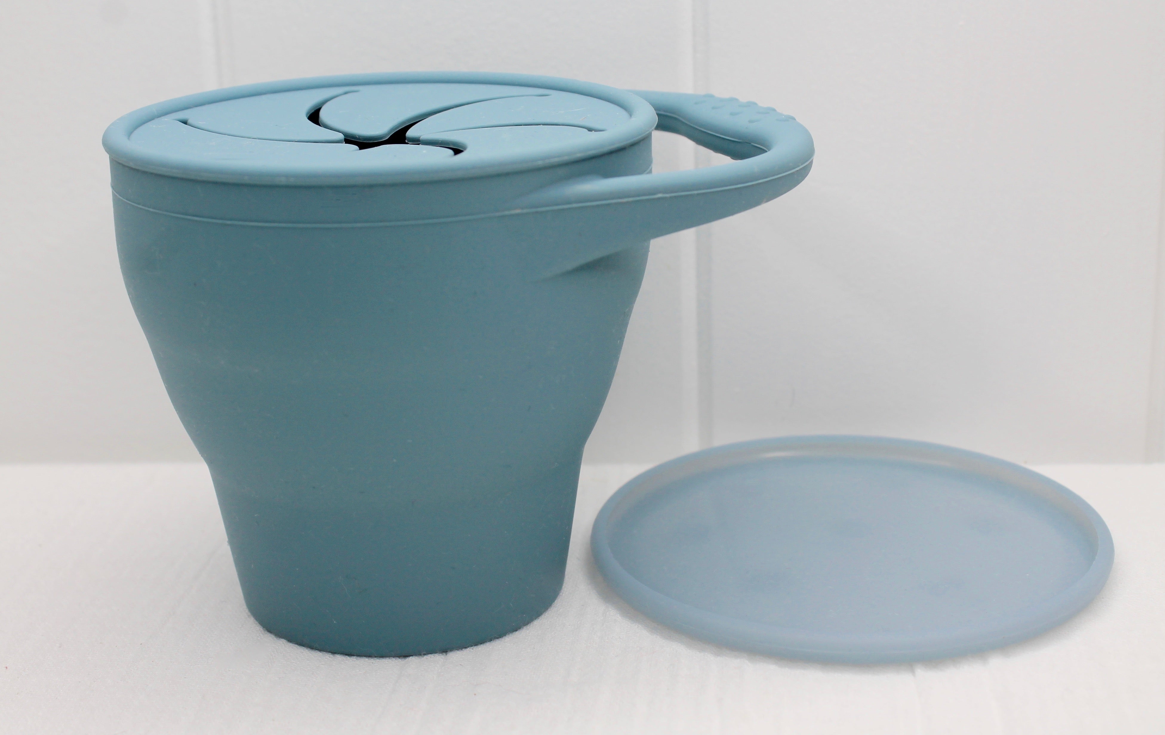 Dusty Blue Silicone Collapsible Snack Cup with Lid